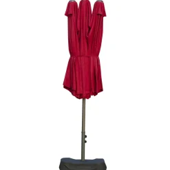 Parasol de jardin XXL dim. 4,6L x 2,7l x 2,4H m ouverture fermeture manivelle pied & contrepoids inclus acier polyester haute densité bordeaux