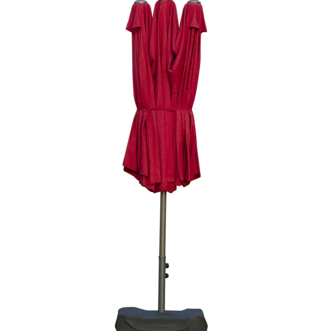 Parasol de jardin XXL dim. 4,6L x 2,7l x 2,4H m ouverture fermeture manivelle pied & contrepoids inclus acier polyester haute densité bordeaux