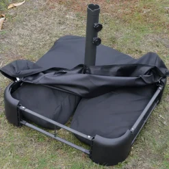 Parasol de jardin XXL dim. 4,6L x 2,7l x 2,4H m ouverture fermeture manivelle pied & contrepoids inclus acier polyester haute densité bordeaux