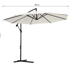 Parasol déporté octogonal inclinable manivelle pied acier Ø 3 x 2,5H m crème