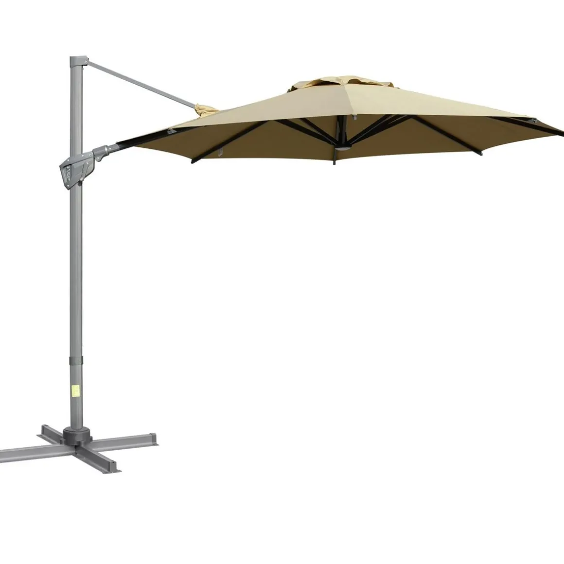 Parasol déporté octogonal inclinable pivotant 360° manivelle dim. 3L x 3l x 2,5H m alu. acier époxy polyester kaki