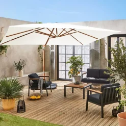 Parasol déporté rectangulaire 3x4m - Wimereux - Parasol excentré inclinable dans 5 positions, rotatif à 360° + Dalles à lester 50x50cm