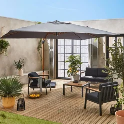 Parasol déporté rectangulaire 3x4m - Wimereux - Parasol excentré inclinable dans 5 positions, rotatif à 360° + Dalles à lester 50x50cm