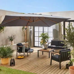 Parasol déporté rectangulaire 3x4m - Wimereux - Parasol excentré inclinable dans 5 positions, rotatif à 360° + Dalles à lester 50x50cm