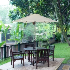 Parasol droit de jardin balcon terrasse grande taille toile polyester 160 g/m² Ø 1,96 x 2H m mât alu beige