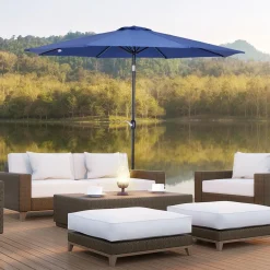 Parasol en métal rond polyester 180g/m² manivelle inclinable Ø 3 x 2,45 m bleu