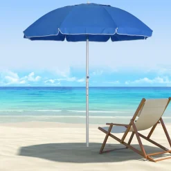 Parasol inclinable octogonal Ø 190 cm tissu polyester haute densité anti-UV hauteur réglable mât alu sac de transport inclus bleu