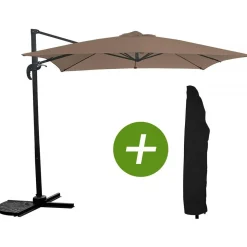 Parasol jardin déporté Soleil - Carré - 2.5 x 2.5 m - Taupe + Housse de protection