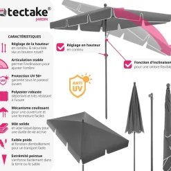 Parasol VANESSA 200 x 125 cm réglable en hauteur et inclinable