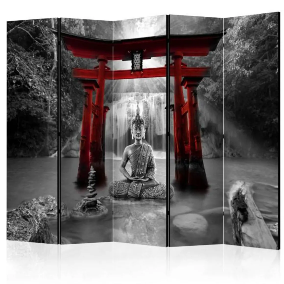 Paravent 5 Volets Buddha Smile Red 172x225cm