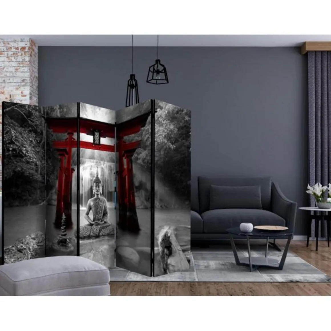 Paravent 5 Volets Buddha Smile Red 172x225cm