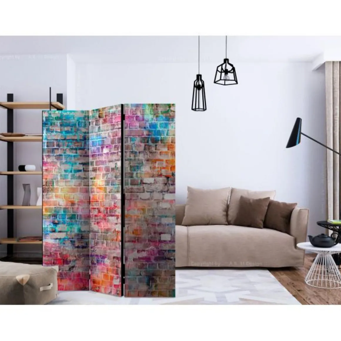 Paravent 3 Volets Colourful Brick 135x172cm