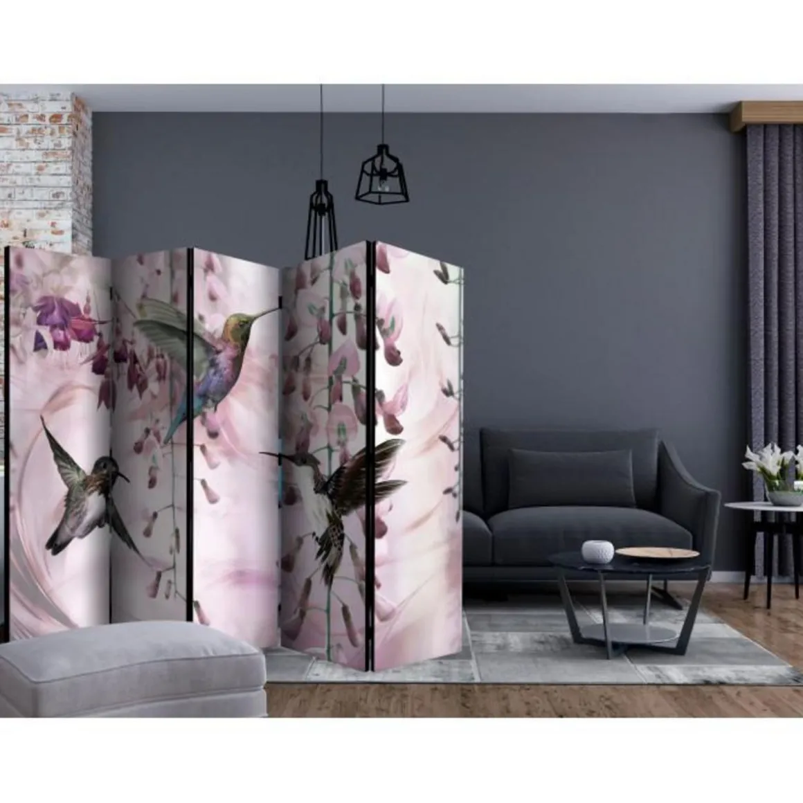 Paravent 5 Volets Flying Hummingbirds Pink 172x225cm