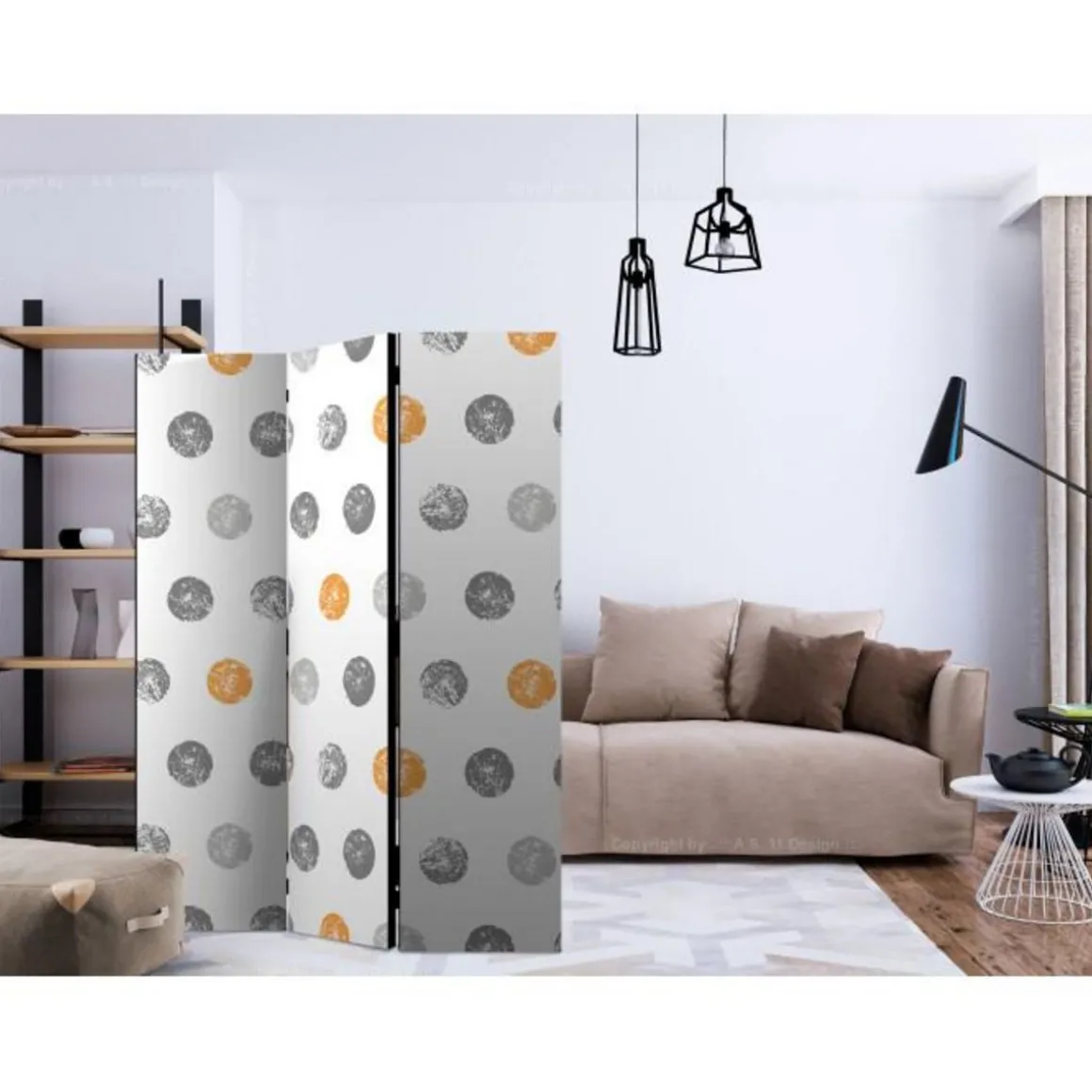 Paravent 3 Volets Round Stamps 135x172cm