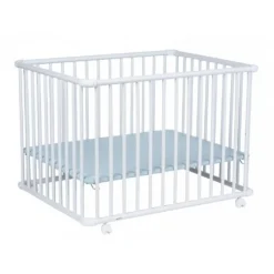 Parc BELAMI + fond reglable 97 x 97 x 71 Cadre Blanc Decor Vert d Eau