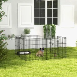 Parc enclos modulable pour chien animaux porte verrouillable 8 panneaux dim. panneau 61L x 61H cm métal noir