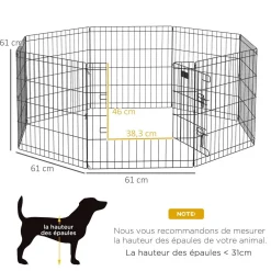 Parc enclos modulable pour chien animaux porte verrouillable 8 panneaux dim. panneau 61L x 61H cm métal noir