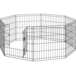 Parc enclos modulable pour chien animaux porte verrouillable 8 panneaux dim. panneau 61L x 61H cm métal noir