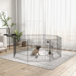 Parc enclos modulable pour chien animaux porte verrouillable 8 panneaux dim. panneau 61L x 61H cm métal noir