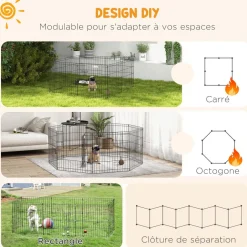 Parc enclos modulable pour chien animaux porte verrouillable 8 panneaux dim. panneau 61L x 61H cm métal noir