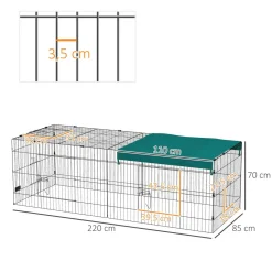 Parc enclos petits animaux - 2 portes, 3 trappes nourrissages, zone couverte - acier noir polyester vert