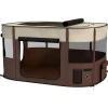 Parc pliable pour chien en tissu Oxford - fenêtres, portes en maille - sac de rangement - marron