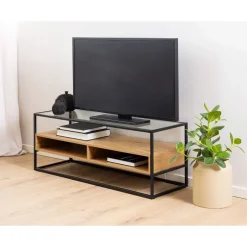 Parker - meuble tv - bois, verre et métal noir - 120 cm