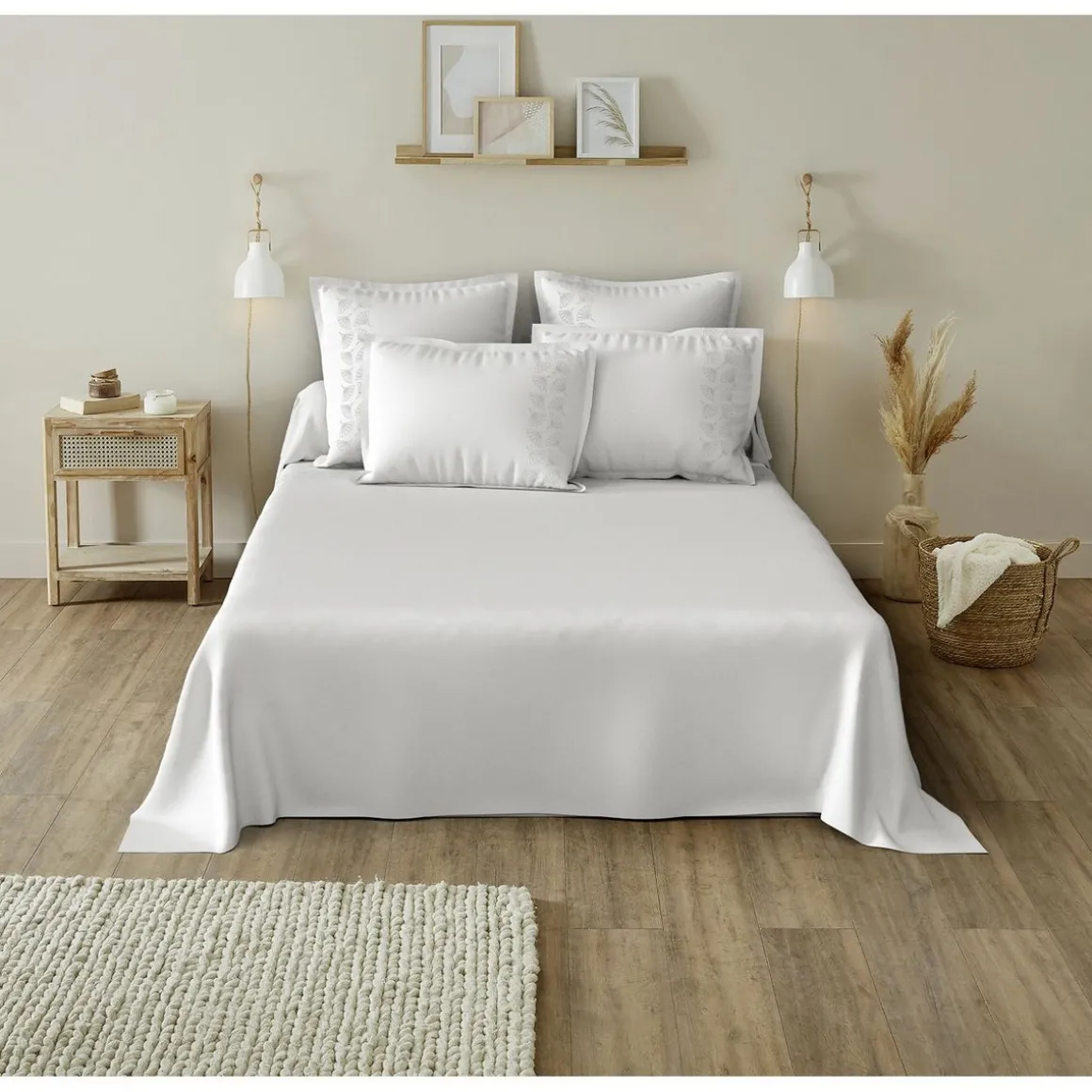 Parure de drap brodée en coton 57 fils PLUME