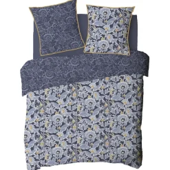 Parure de lit 2 personnes en coton 57 fils imprimé bleu