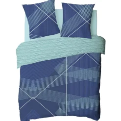 Parure de lit 2 personnes en coton 57 fils imprimé bleu