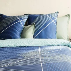 Parure de lit 2 personnes en coton 57 fils imprimé bleu