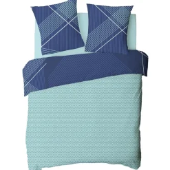 Parure de lit 2 personnes en coton 57 fils imprimé bleu