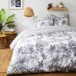 Parure de lit 2 personnes en coton 57 fils imprimé blanc