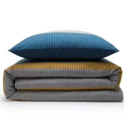 Parure de lit 2 personnes en coton 57 fils imprimé bleu