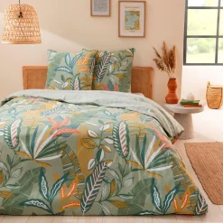 Parure de lit 2 personnes en coton 57 fils imprimé vert