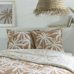 Parure de lit 2 personnes en coton 57 fils imprimé camel