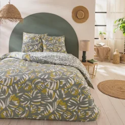 Parure de lit 2 personnes en coton 57 fils imprimé vert