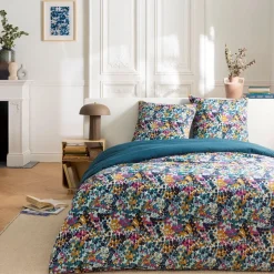 Parure de lit 2 personnes en coton 57 fils imprimé multico