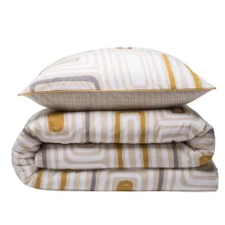 Parure de lit 2 personnes en coton 57 fils imprimé beige