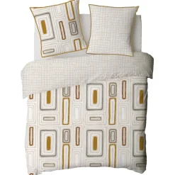 Parure de lit 2 personnes en coton 57 fils imprimé beige