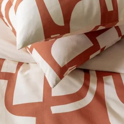Parure de lit 2 personnes en coton 57 fils imprimé ocre