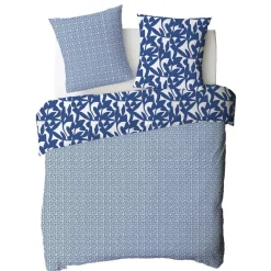 Parure de lit 2 personnes en coton 57 fils imprimé bleu