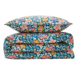 Parure de lit 2 personnes en coton 57 fils imprimé bleu