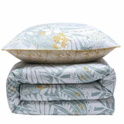 Parure de lit 2 personnes en coton 57 fils imprimé bleu