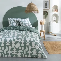 Parure de lit 2 personnes en coton 57 fils imprimé vert