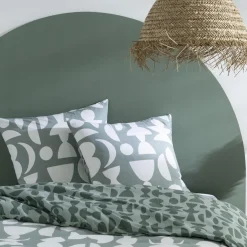 Parure de lit 2 personnes en coton 57 fils imprimé vert