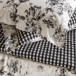 Parure de lit 2 personnes en coton 57 fils imprimé ecru