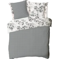 Parure de lit 2 personnes en coton 57 fils imprimé ecru