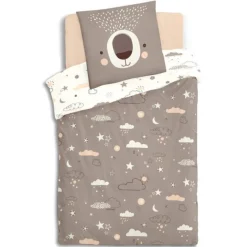 Parure de Lit 2 Pièces Ours 140x200cm Taupe & Blanc