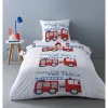 Parure de lit enfant design camion Freddy - 100% Coton - 140 x 200 cm - Blanc